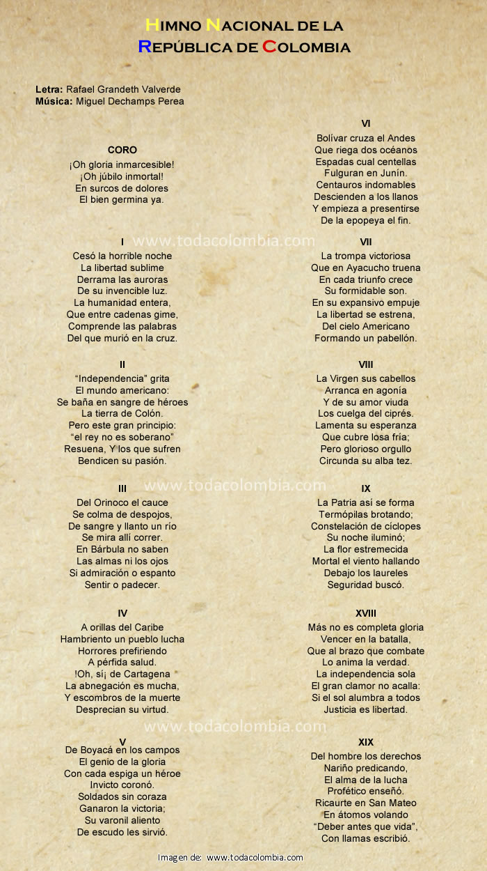 Himno Nacional de Colombia - Himno Nacional de la República de ...
